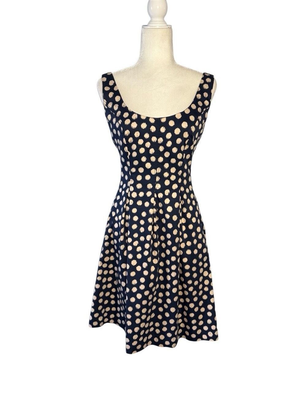 Nine West navy polka dot fit and flare cotton sleeveless dress - 6